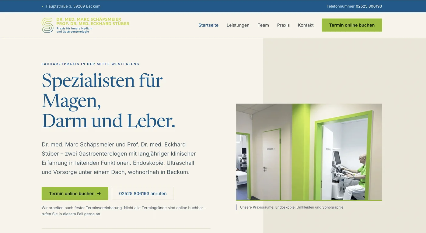 Startseite der Website der Praxis Dr. Schäpsmeier und Prof. Dr. Stüber in Beckum